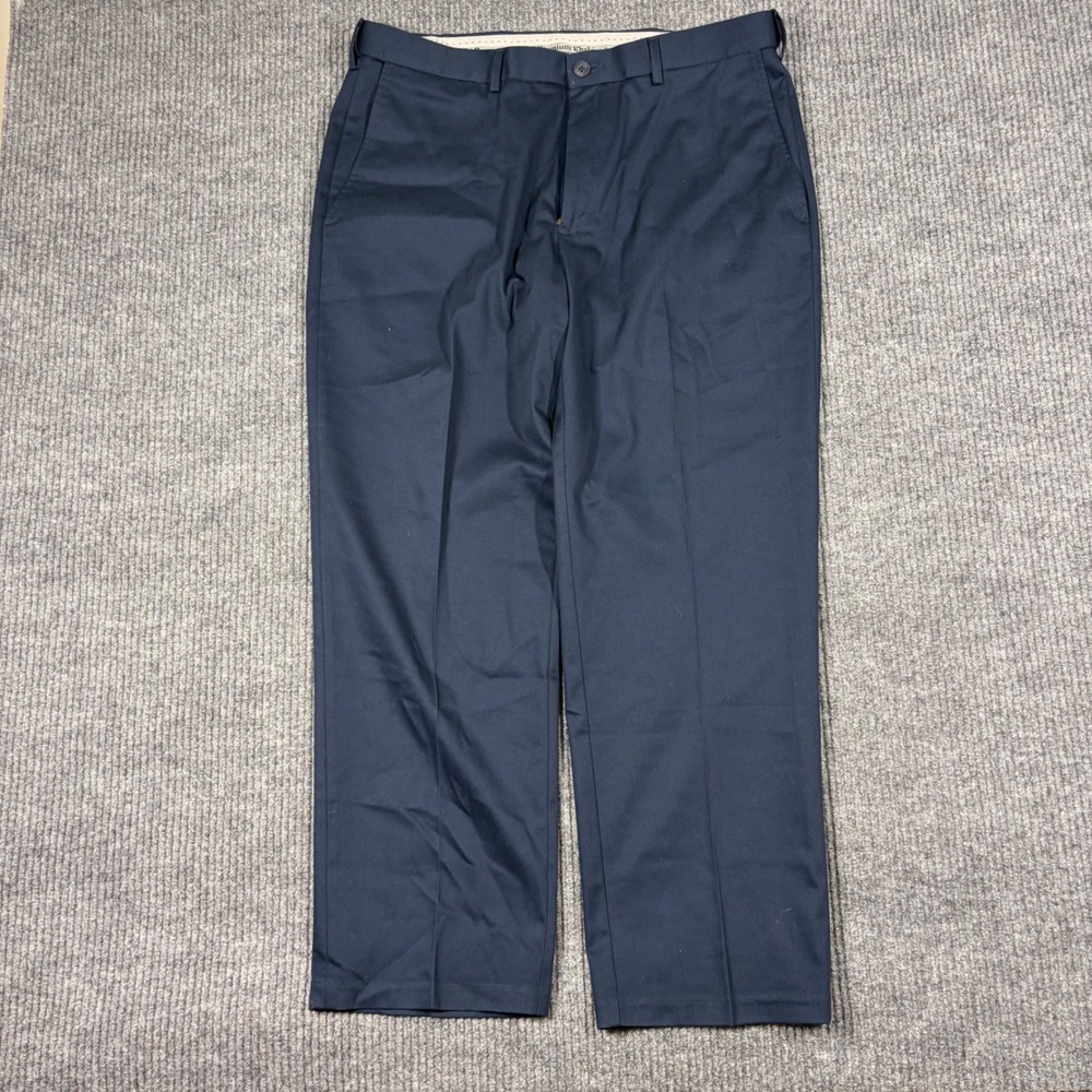 Haggar Pants Mens 36x29 Iron Free Premium Khaki Navy Blue Classic Fit Chinos